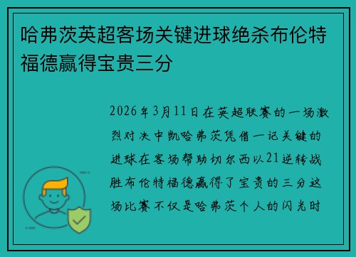 哈弗茨英超客场关键进球绝杀布伦特福德赢得宝贵三分 哈弗茨英超客场关键进球绝杀布伦特福德赢得宝贵三分